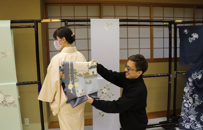 加賀友禅作家染帯◇本間哲哉作【特選本加賀友禅ちりめん地名古屋